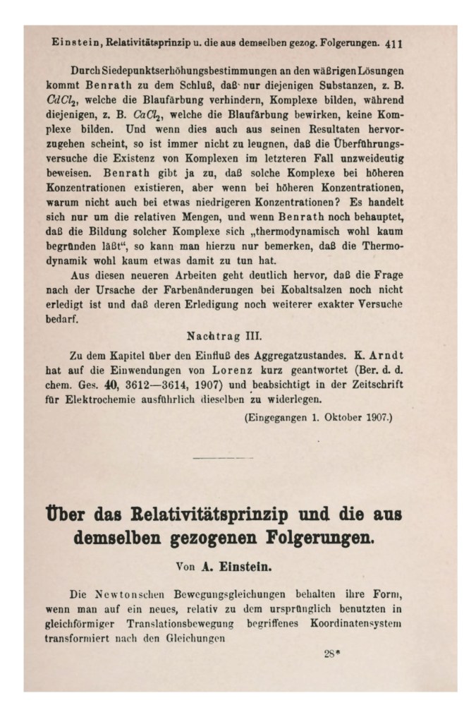 Title page to Einstein's 1907 Jahrbuch review article