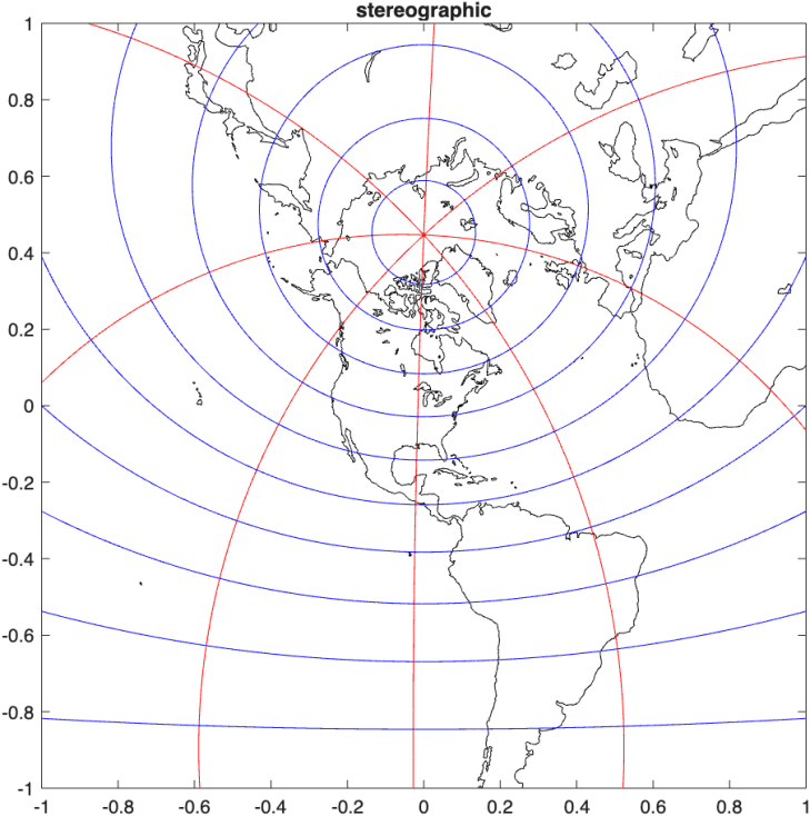 Stereographic projection centered on Chicago.
