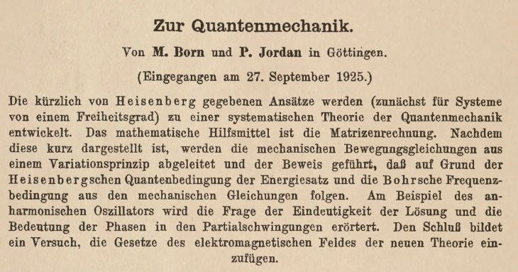 Born and Jordan 1925 Zur Quantenmechanik