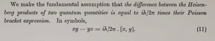 Dirac quantum commutation relationship