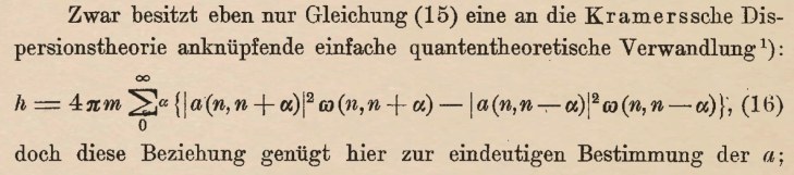 Heisenberg connecting initial and final states with series of steps that conserve energy.