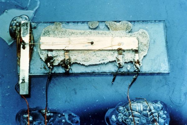 Photo of Jack Kilby's first integrated circuit.
