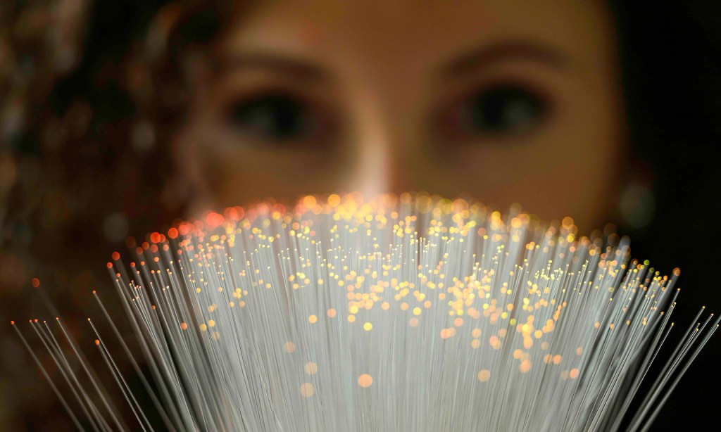A photo of a person holding a sheaf of fiber optics