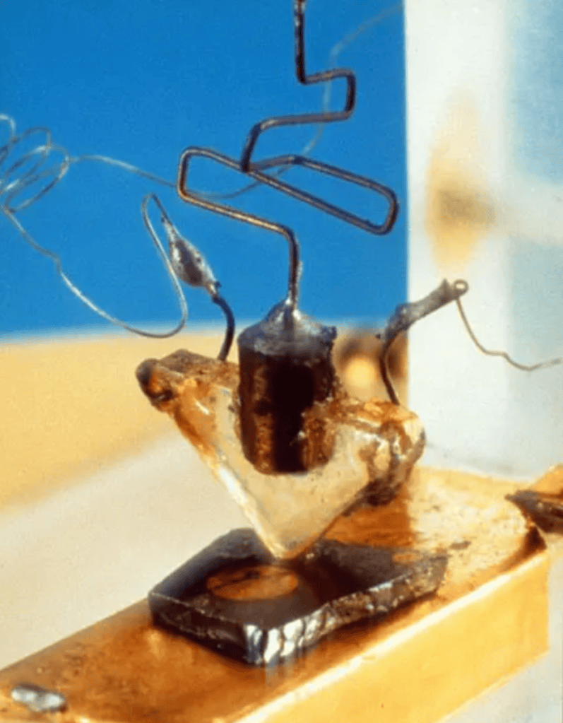 An image of the first transistor made from a Germanium semiconductor.